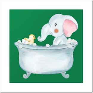 Baby Elephant Bath Posters and Art